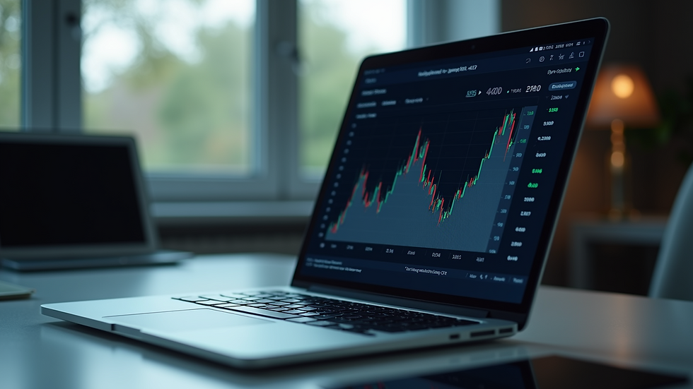 Close-up view of a laptop screen showing investment portfolio graphs