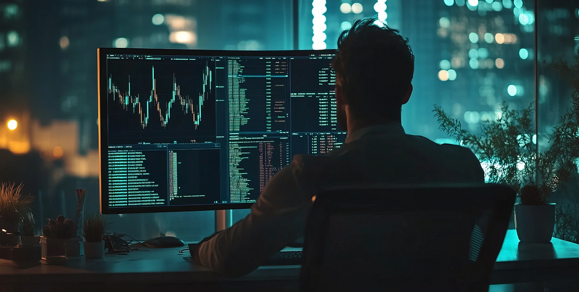 Un homme fait du trading activement devant ses écrans