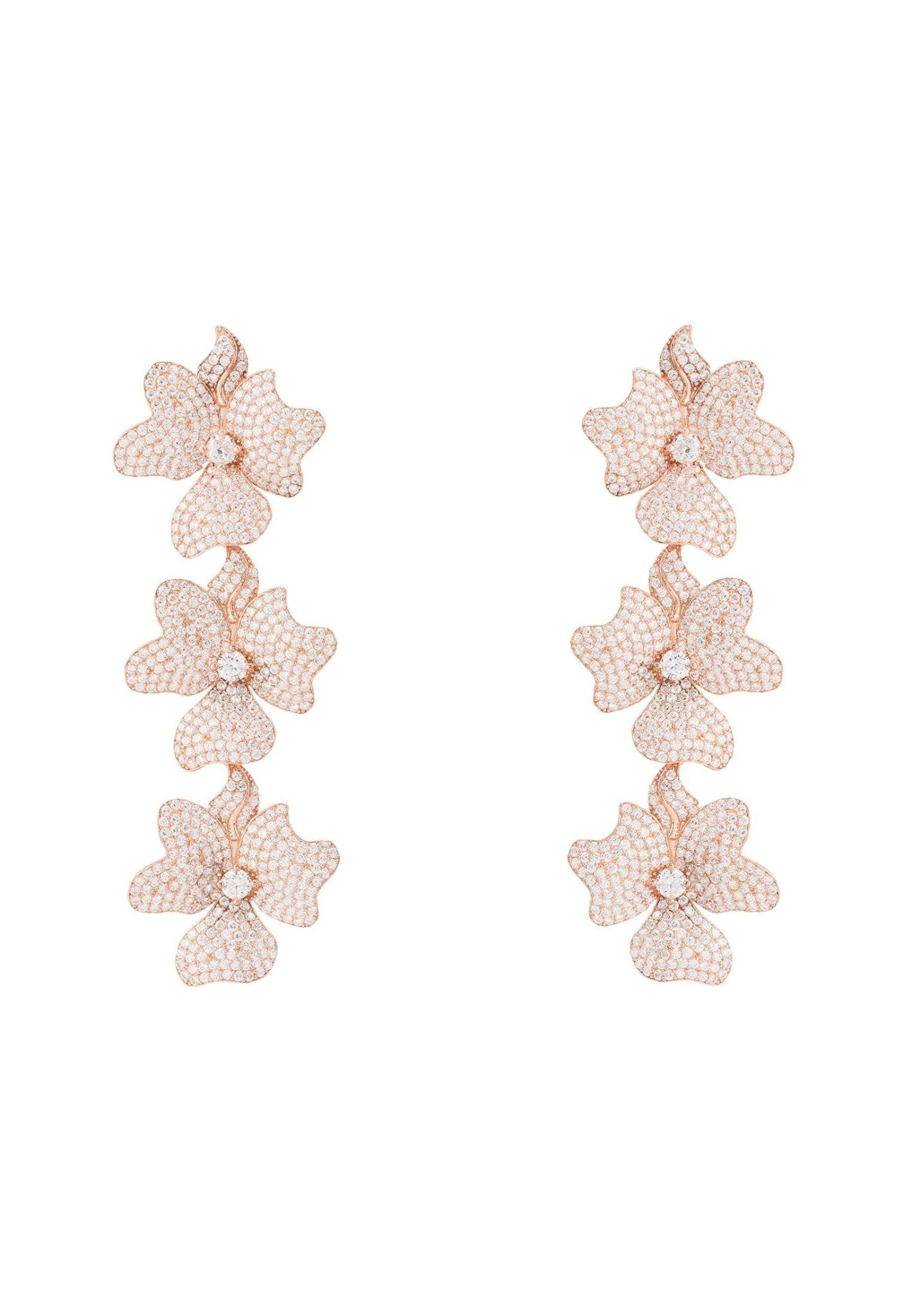 Jasmijnbloem Drievoudige Druppel Oorbellen Roségoud