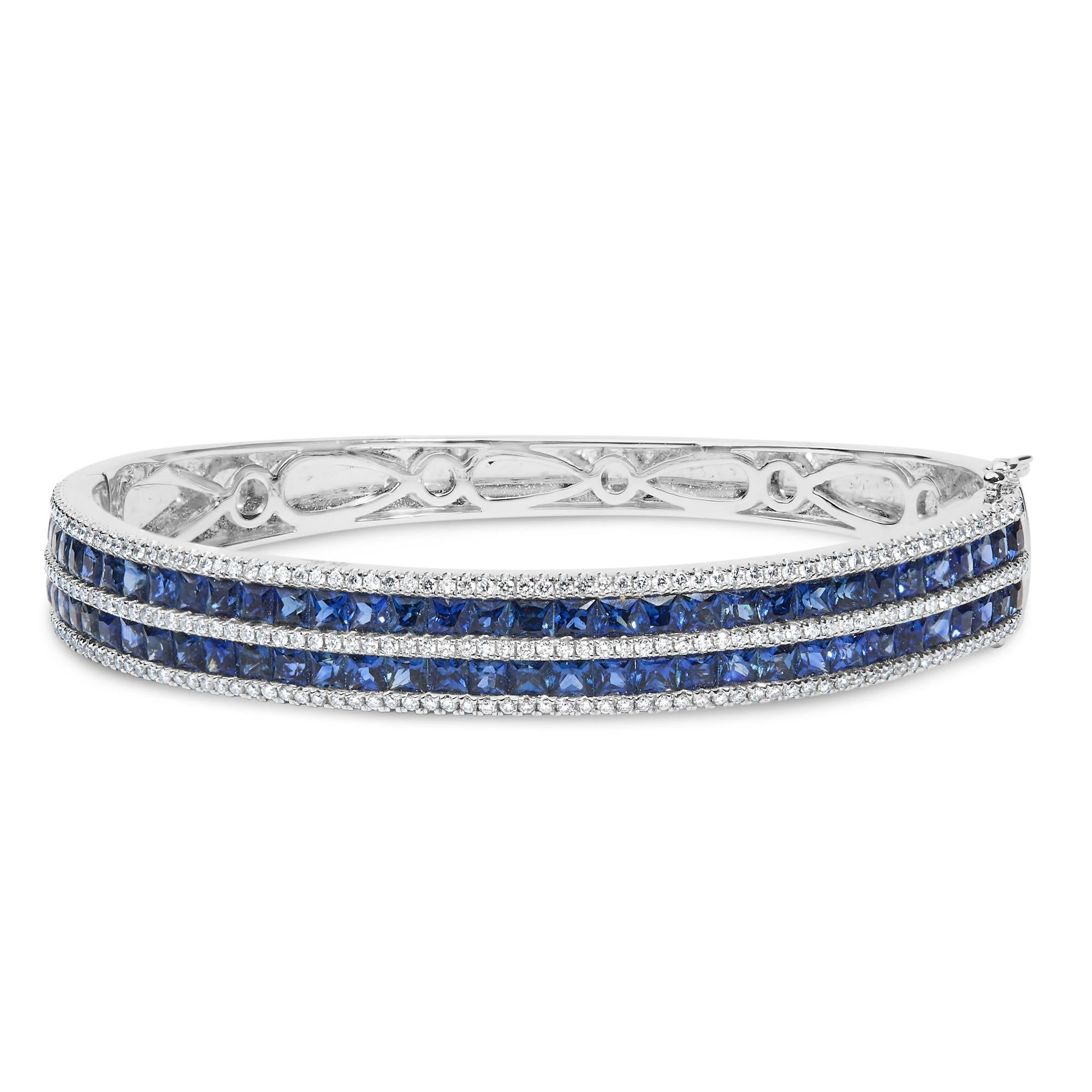 18K witgoud afwisselend diamant en 8,00 karaat prinses geslepen blauwe saffier