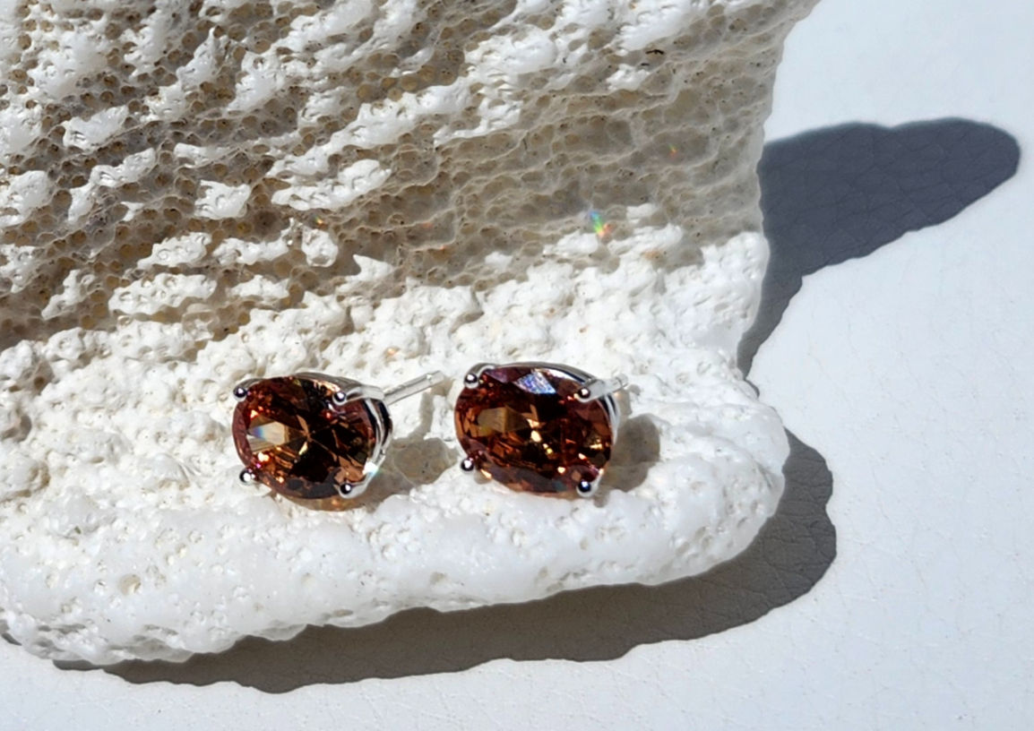Mandarin Garnet Oval Stud Earrings