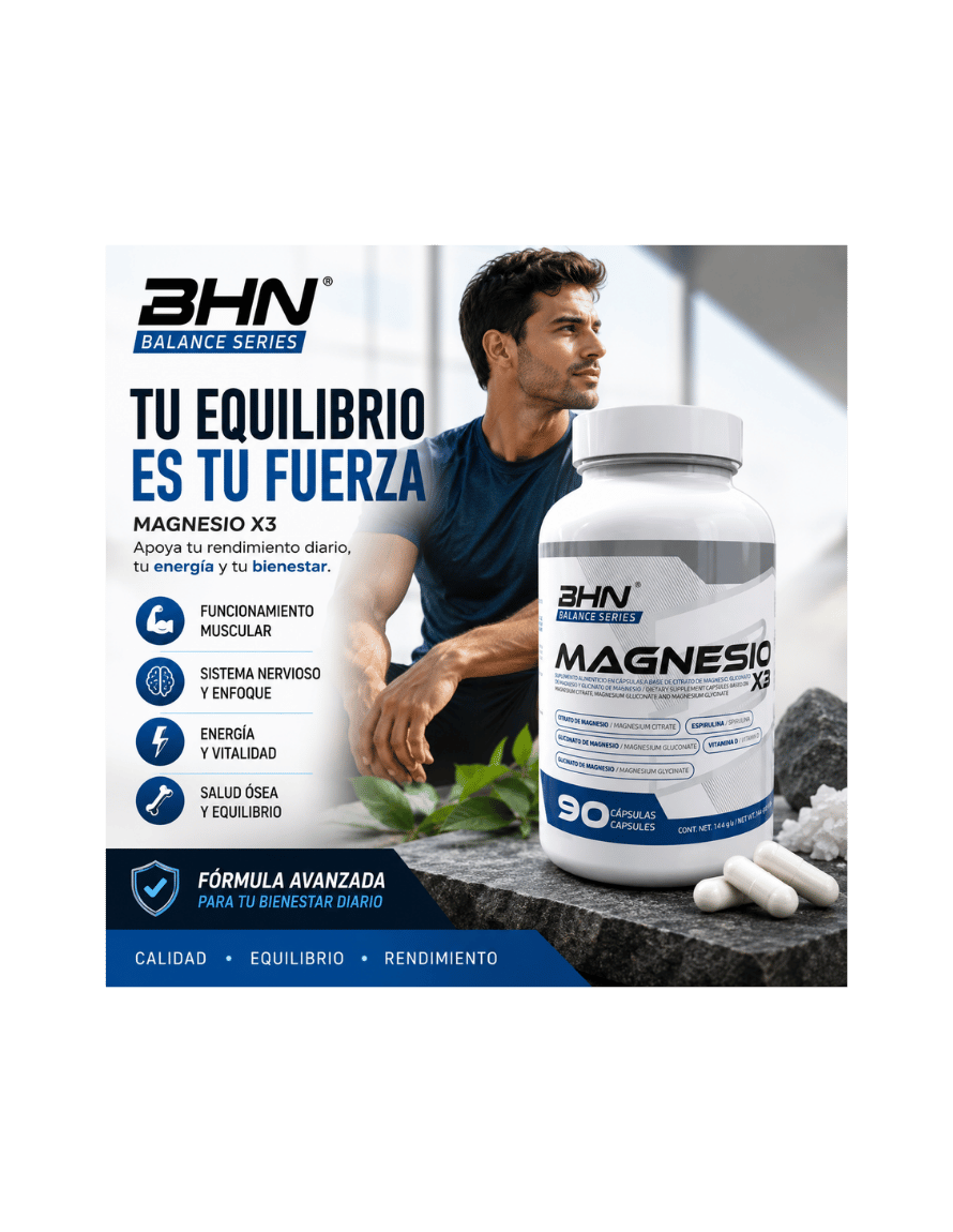 Miniatura: BHN Magnesio X3 90 Caps | Recuperacion Muscular, Sistema Nervioso