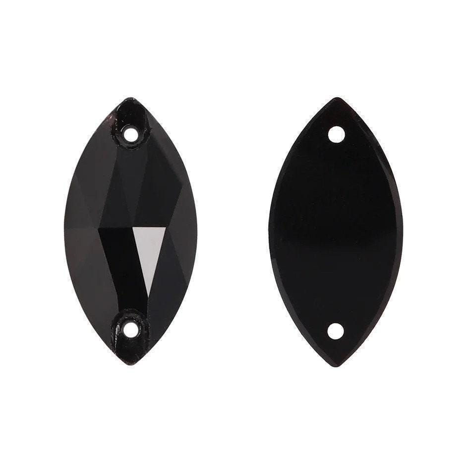 Thumbnail: Jet Black - Sew On Glass Crystal 3223 Navette Flatback Rhinestones 7x15mm 9x1...