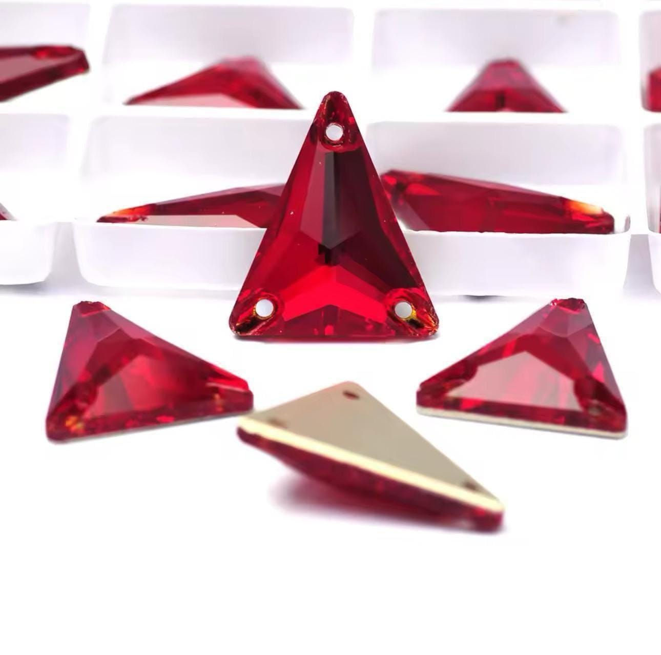 Red Isosceles Triangle Sew On Glass Rhinestone Crystal 18x21mm & 25x28mm