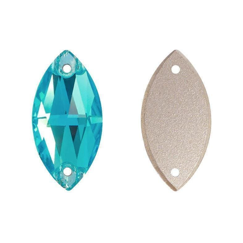 Thumbnail: Turquoise Aquamarine Aqua 9x18mm Sew On Glass Crystal Navette Rhinestones