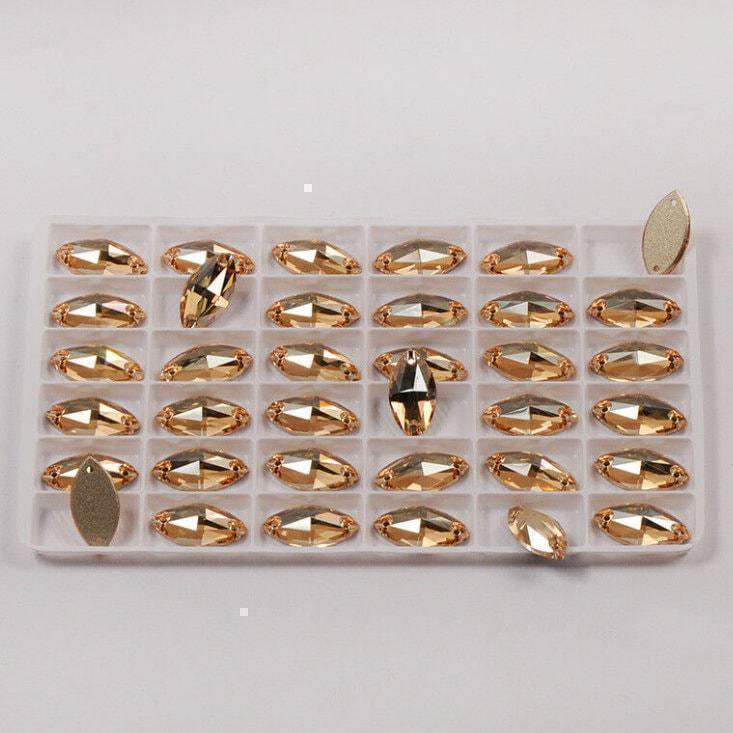 Thumbnail: Golden Shadow Honey Sew On Glass Crystal Navettes Flatback Rhinestones