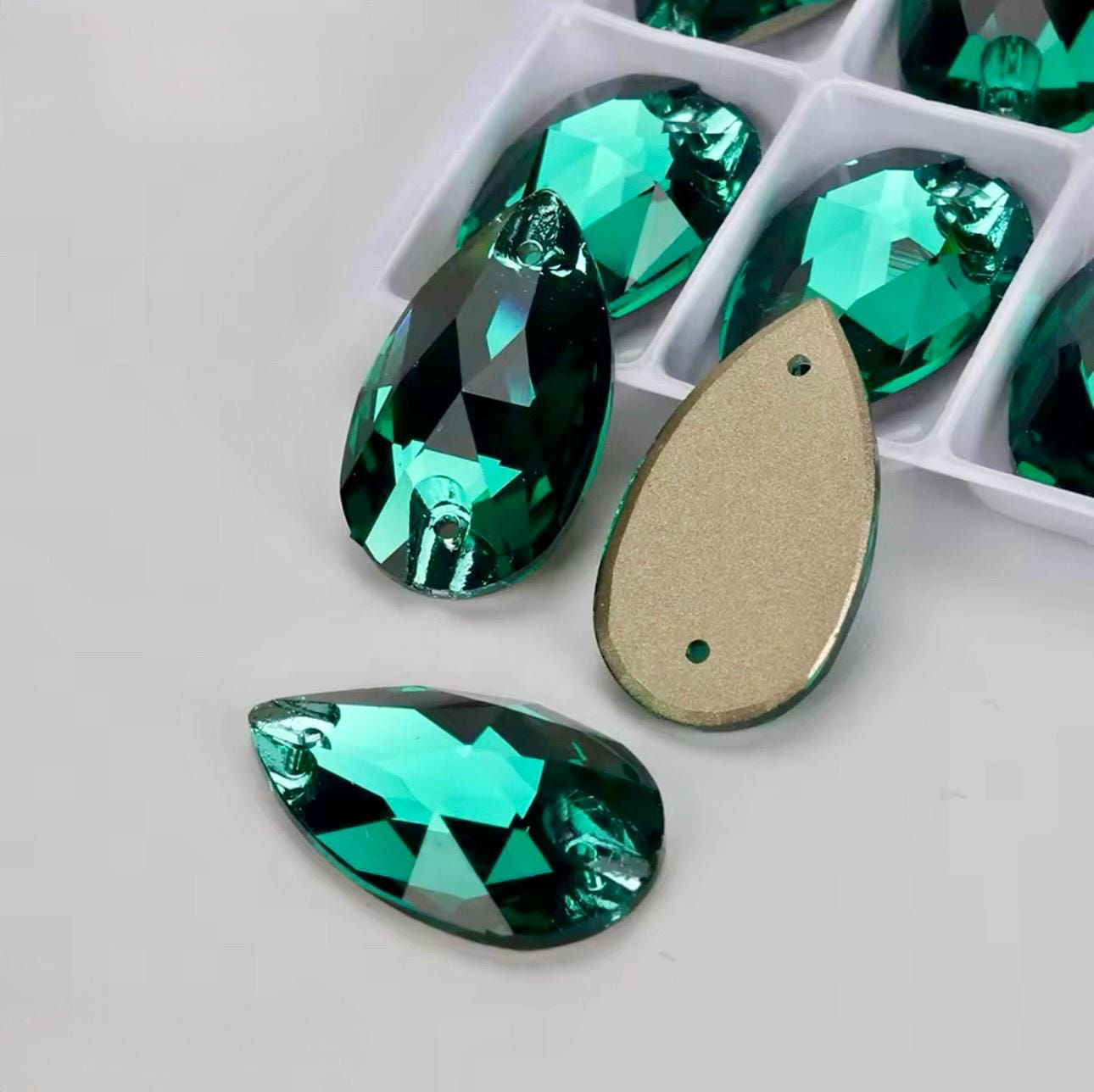 Emerald Green Glass Crystal Teardrop Flatback Rhinestones 11x18mm 13x22mm