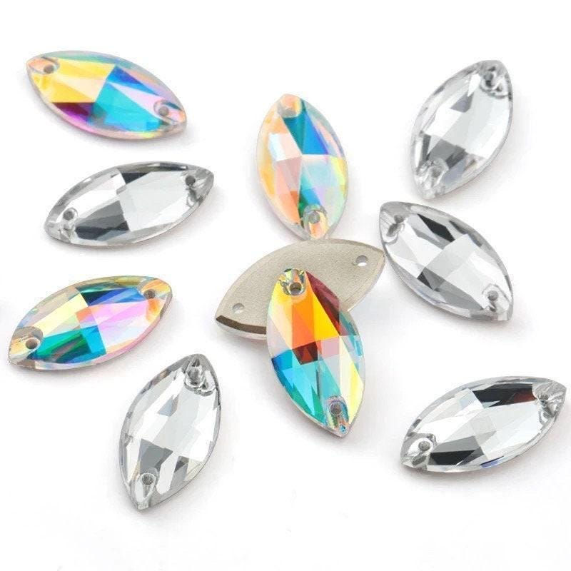 Thumbnail: Crystal AB Sew On Glass Rhinestones 7x15mm • 9x18mm Premium K9 Glass Gemstones