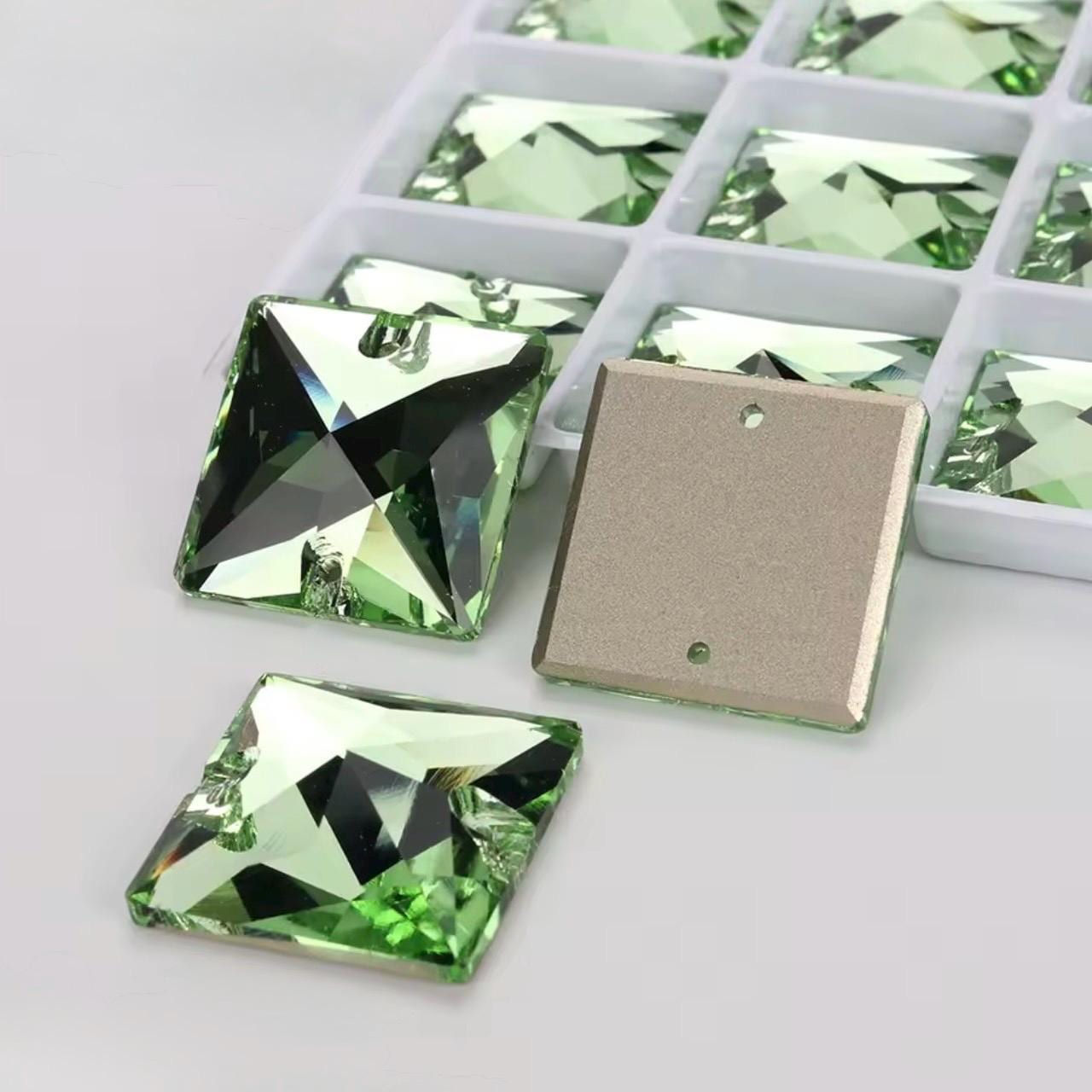 Peridot Sew On Glass Crystal Square Rhinestone Set - 12mm to 22mm