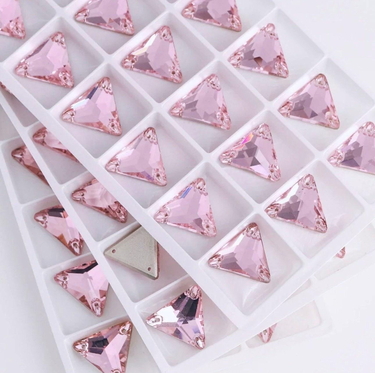 Light Rose / Light Pink - Sew On Glass Crystal Triangles 12mm 16mm Flatback R...