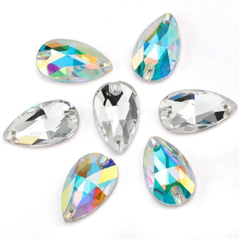 Thumbnail: Crystal AB Teardrop Pear Flatback Rhinestones Premium K9 Glass Gemstones