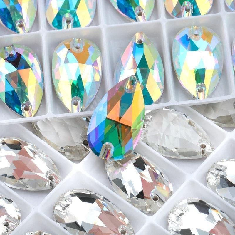 Thumbnail: Crystal AB Teardrop Pear Flatback Rhinestones Premium K9 Glass Gemstones
