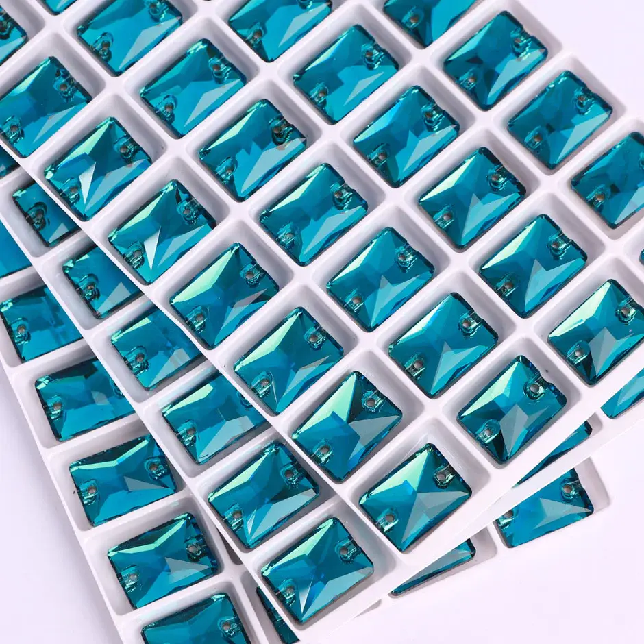 Thumbnail: sew on crystal rectangle rhinestones indicolite teal rectangles