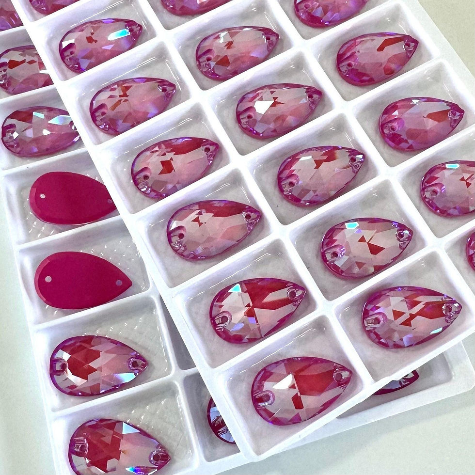 Thumbnail: Fuchsia Pink Shimmer Glass Crystal Teardrop Pear Rhinestones Gemstones