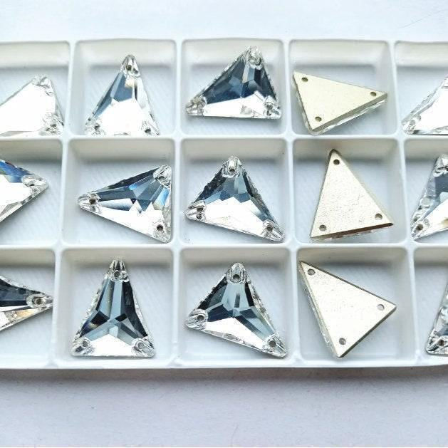 Thumbnail: Crystal Clear 3271 Sew On Glass Crystal Isosceles Triangle Flatback Rhinestones
