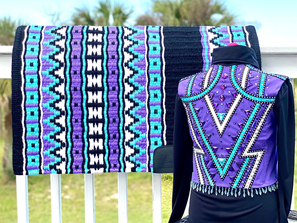 Thumbnail: Show Saddle Pad 34x42 Lavender Aqua Splash Blue Black Amelia Design