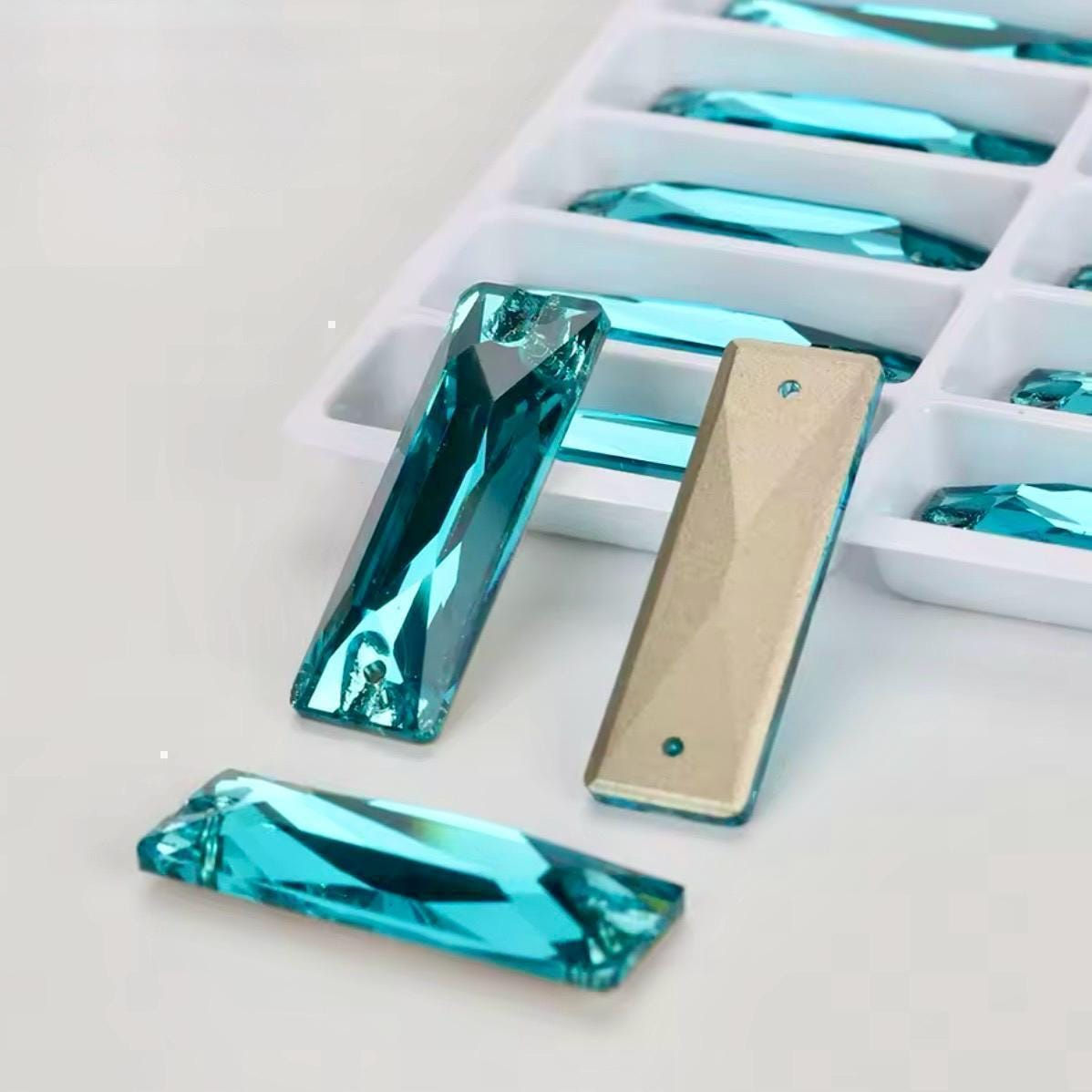 Turquoise Sew On Glass Crystal Baguette Rhinestones 6x18mm, 7x21 & 9x26mm