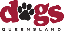 Dogs Queensland logo with paw print, text reads Dogs Queensland.