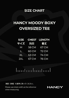 HANCY MOODY OVERSIZED TEE SIZE CHART