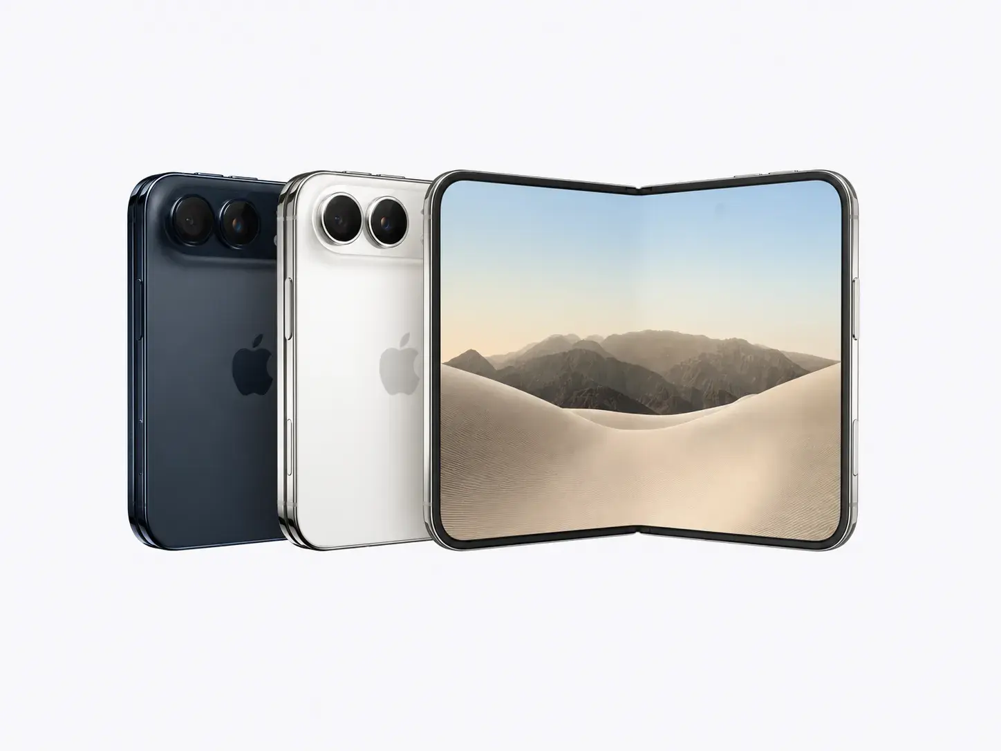 iPhone Duo in Nachthimmel und Sternenweiss mit aufgeklapptem Display