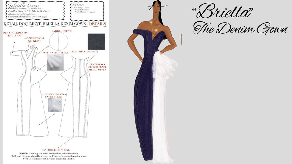 Technical Flat for the Briella Denim Gown