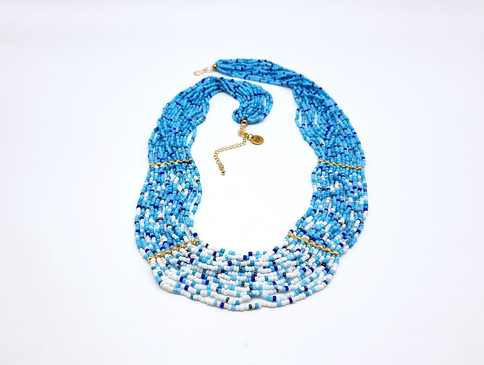 Thumbnail: Multi-Strand Blue/White Beaded Necklace