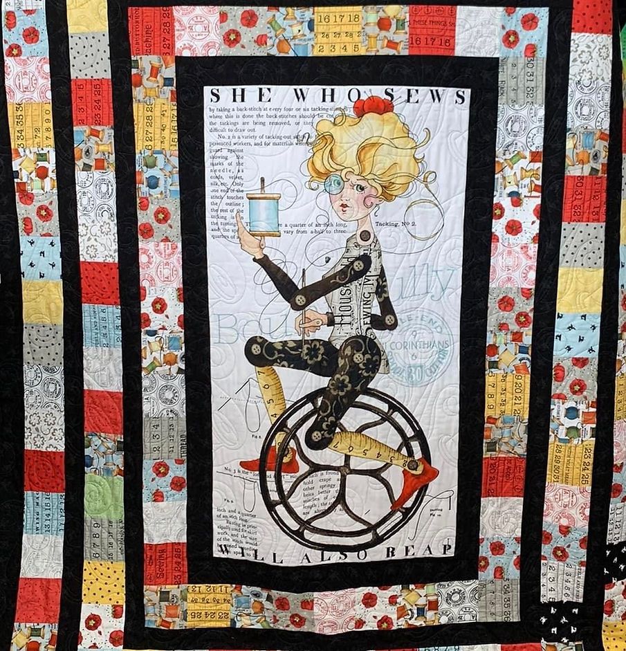 An interesting quilt based on my love of sewing, lots of colour.