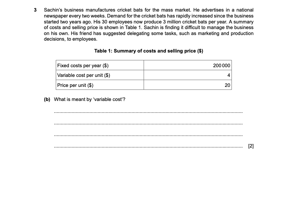 What is meant by ‘variable cost’?