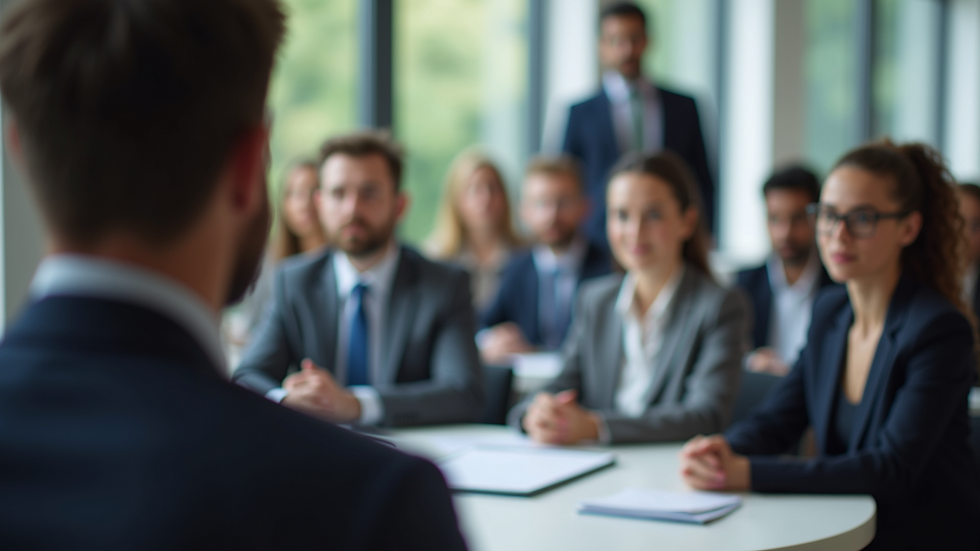 Close-up view of a compliance training session with a presenter and attentive audience