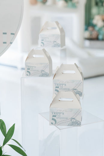 Clear product samples with number 5 on white labels