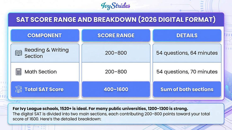 SAT score range and breakdown for 2026 digital format.
