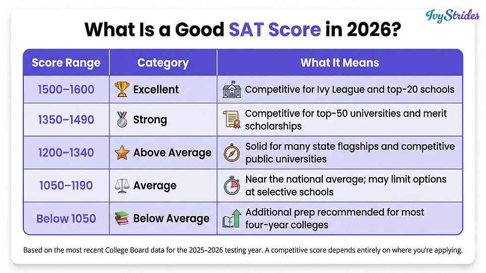 Table showing SAT score categories and their meanings for 2026