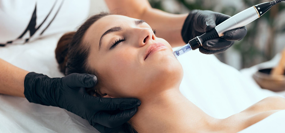 Close-up of microneedling facial at Pretty in Ink Cosmetics, stimulating collagen and elastin production for anti-aging and skin rejuvenation
