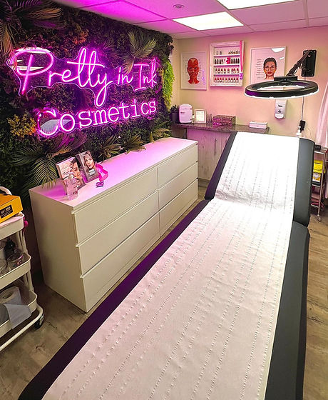 Pretty in Ink Cosmetics clinic in Cheltenham, showcasing a clean, welcoming space for aesthetic treatments including semi-permanent makeup and dermal fillers