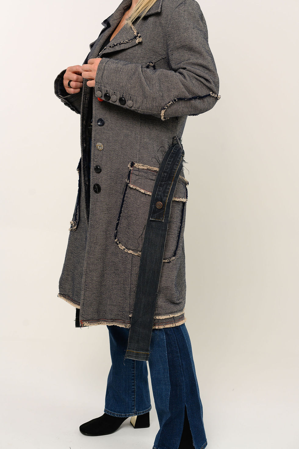 Thumbnail: Denim-colored fabric coat with insulation