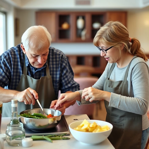 An elderly gentleman cooking with a young friend in an assisted living facility.jpg