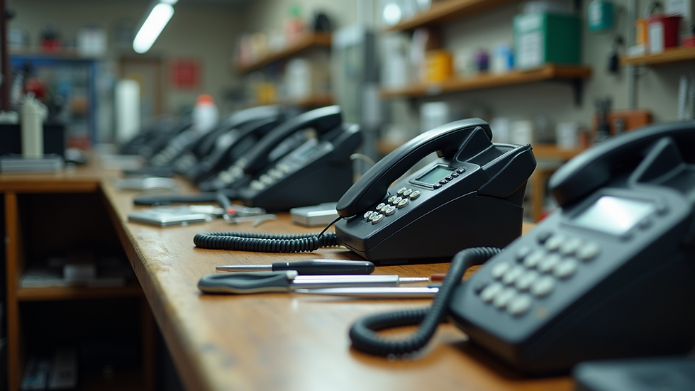 Eye-level view of a local phone repair shop counter with tools and devices
