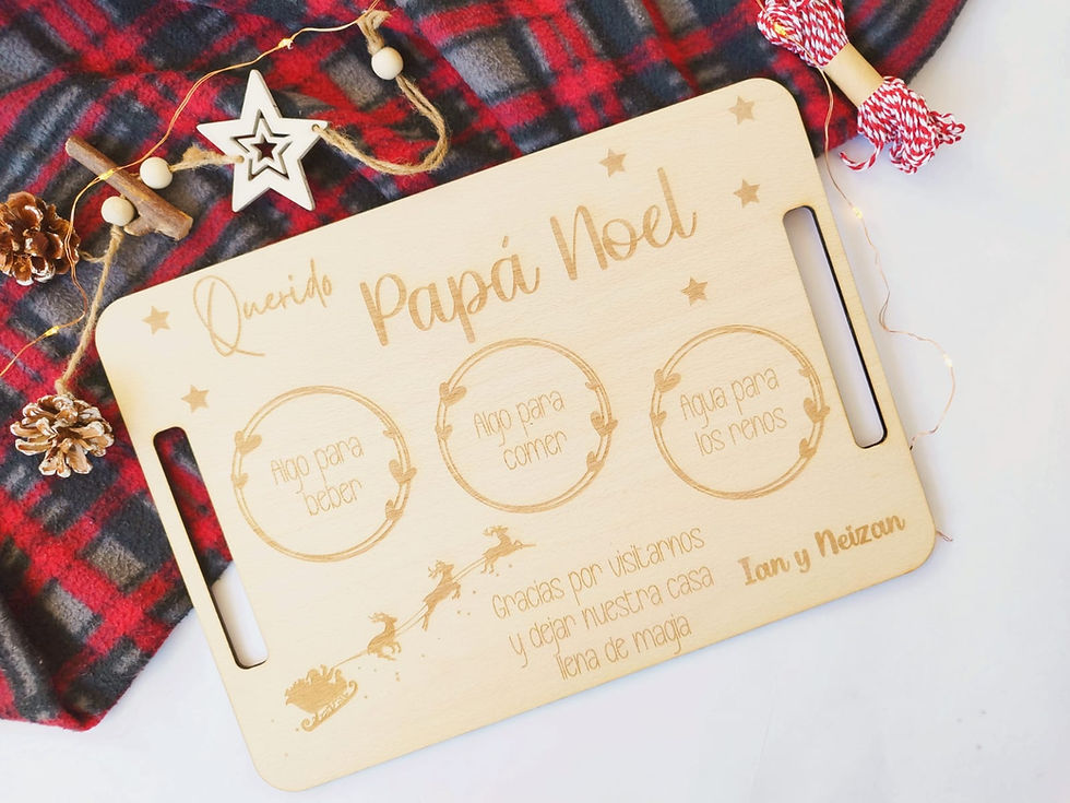 Bandeja de madera para poner comida a papa noel o reyes magos en navidad