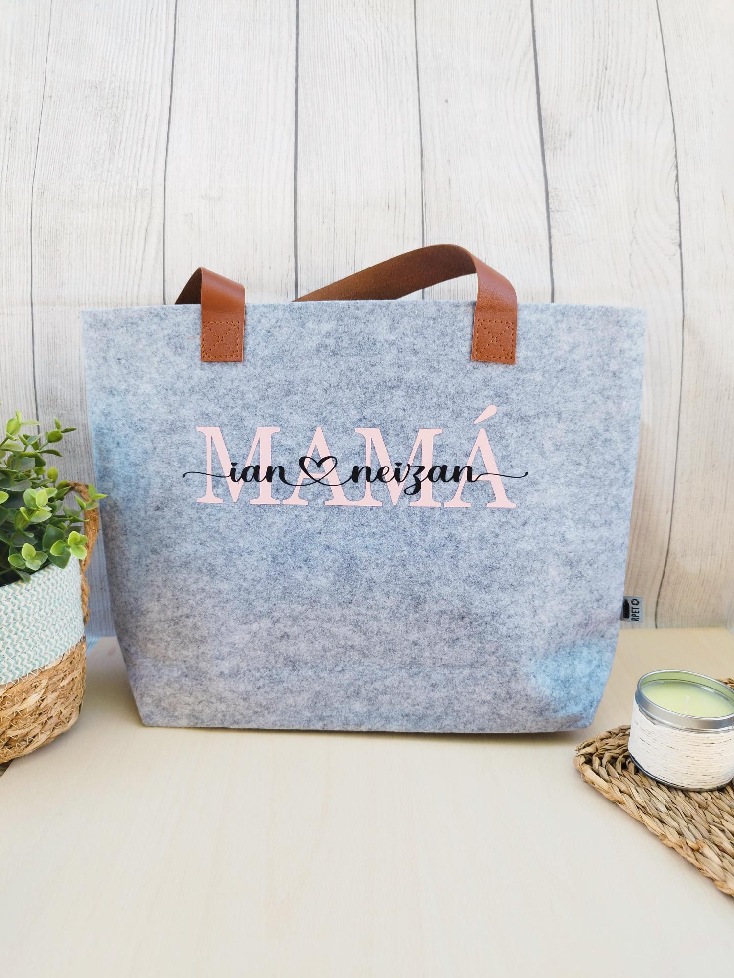 Bolso de fieltro y asas de polipiel personalizado con nombres