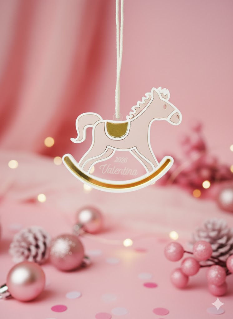 Miniatura: adorno bola de navidad en forma de caballito de madera personalizado para regalo niños bebes navidad