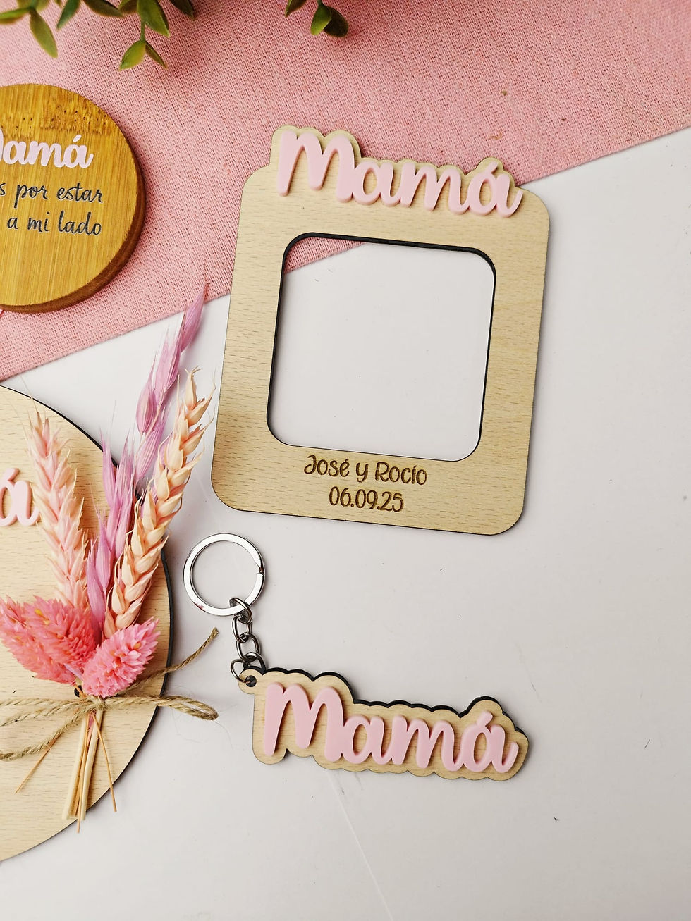 Miniatura: pack regalo mama placa dedicada con portafotos, llavero y espejo personalizado regalo bodas mama