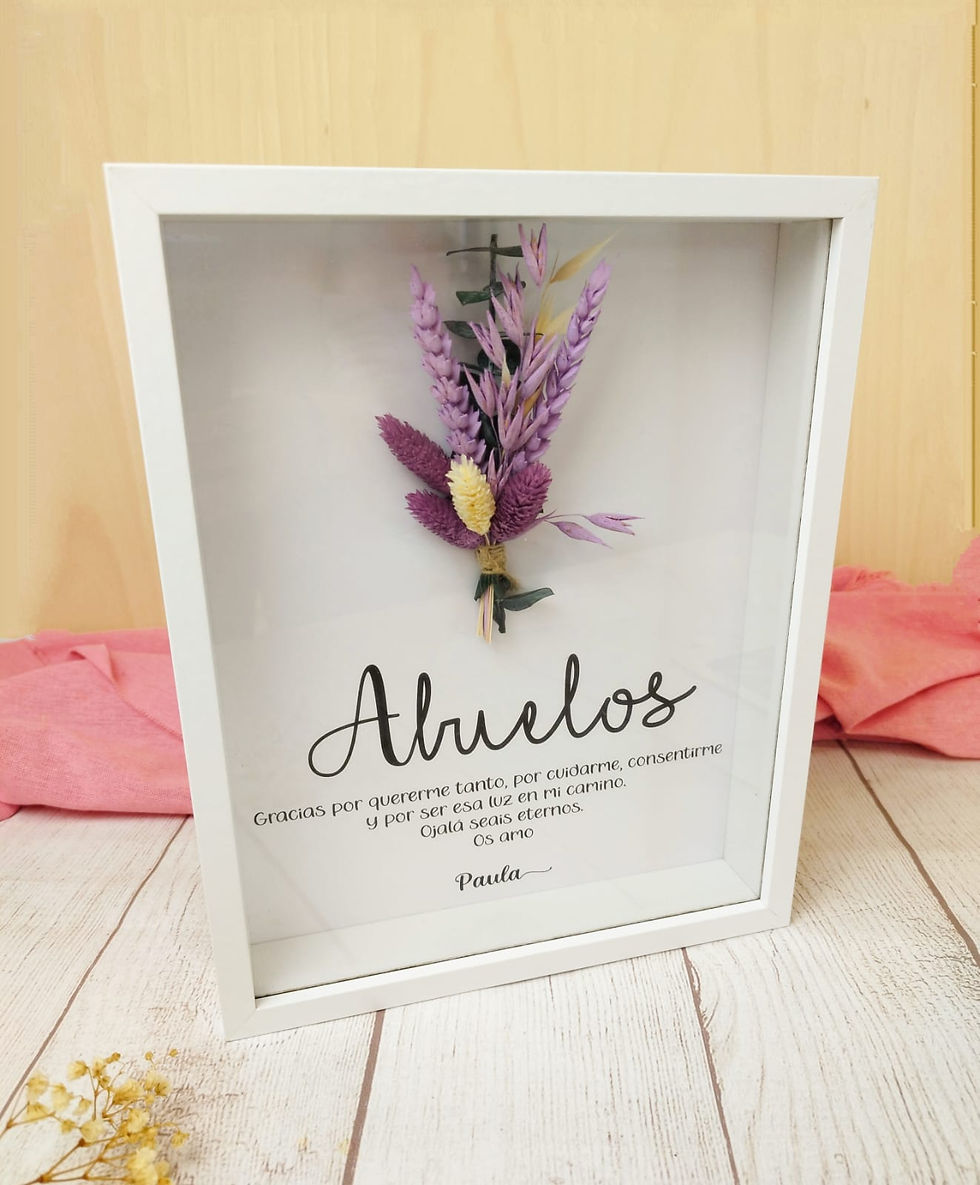 Miniatura: cuadro con ramillete de flor preservada personalizado con texto regalo para mama papa abuelos boda