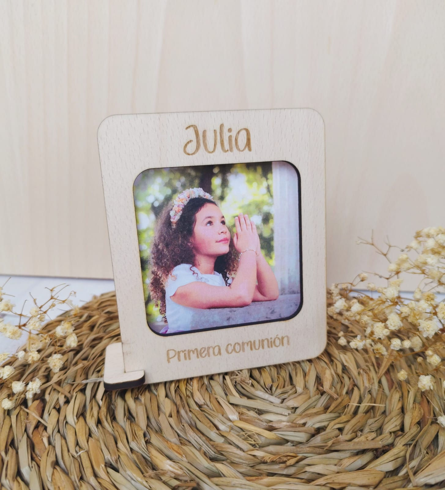 mini portafotos con nombre personalizado grabado regalo para invitados comunion boda bautizo