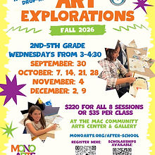 Fall 2026 - Afterschool Art Explorations: Wednesdays, 8 week session