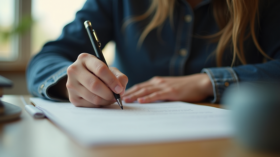 Close-up view of a student writing an essay at a desk