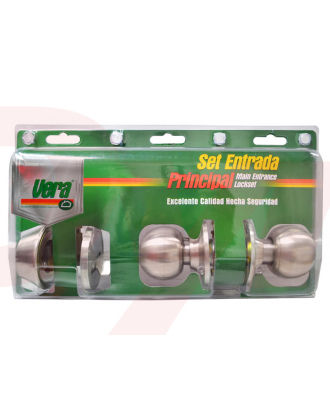 KIT DE ENTRADA PRINCIPAL CERRADURA + CERROJO ACERO INOXIDABLE VERA