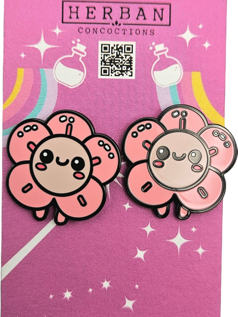 Herban Legends aiko and keiko sakura twins hard enamel pins two pink sakura flower twins with blush pink cheeks