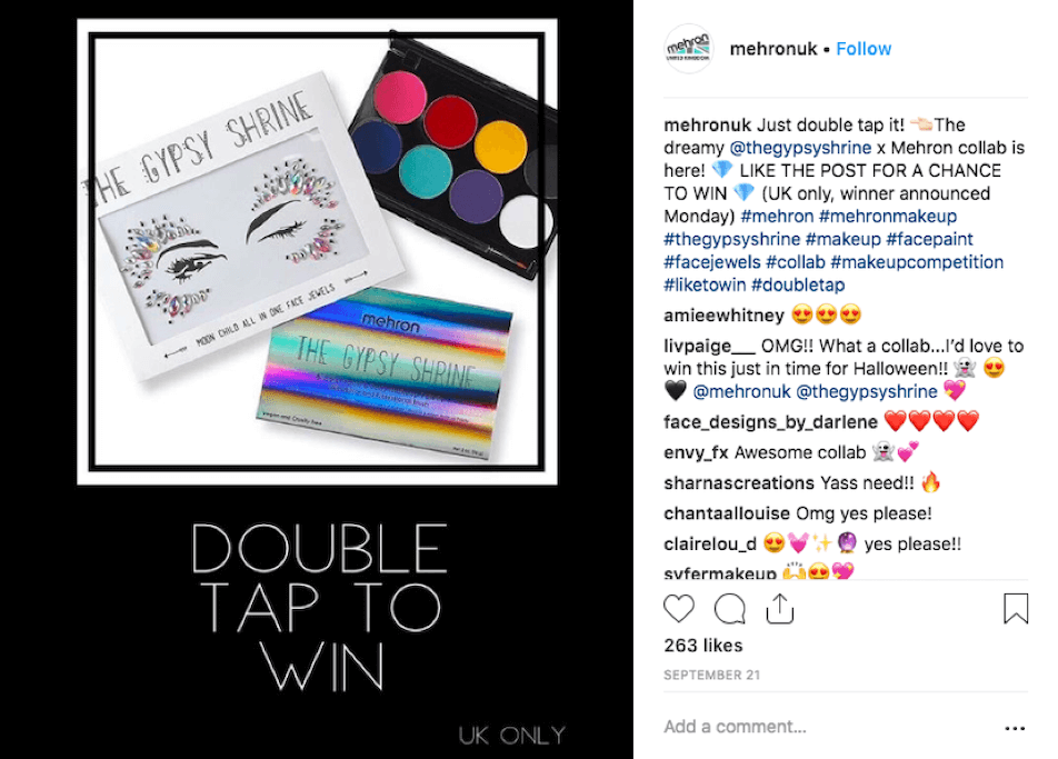 Like the post Instagram giveaway by Mehron