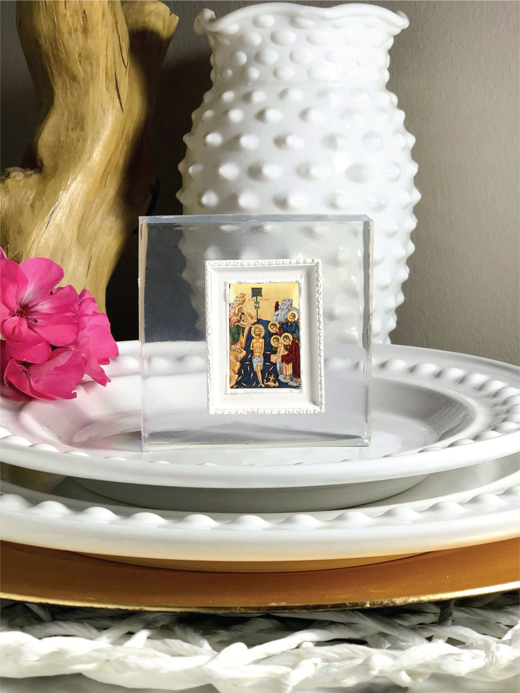 Party Favor ICON Byzantine- Clear Resin Christ Virgin Mary Saint Jordan Almonds