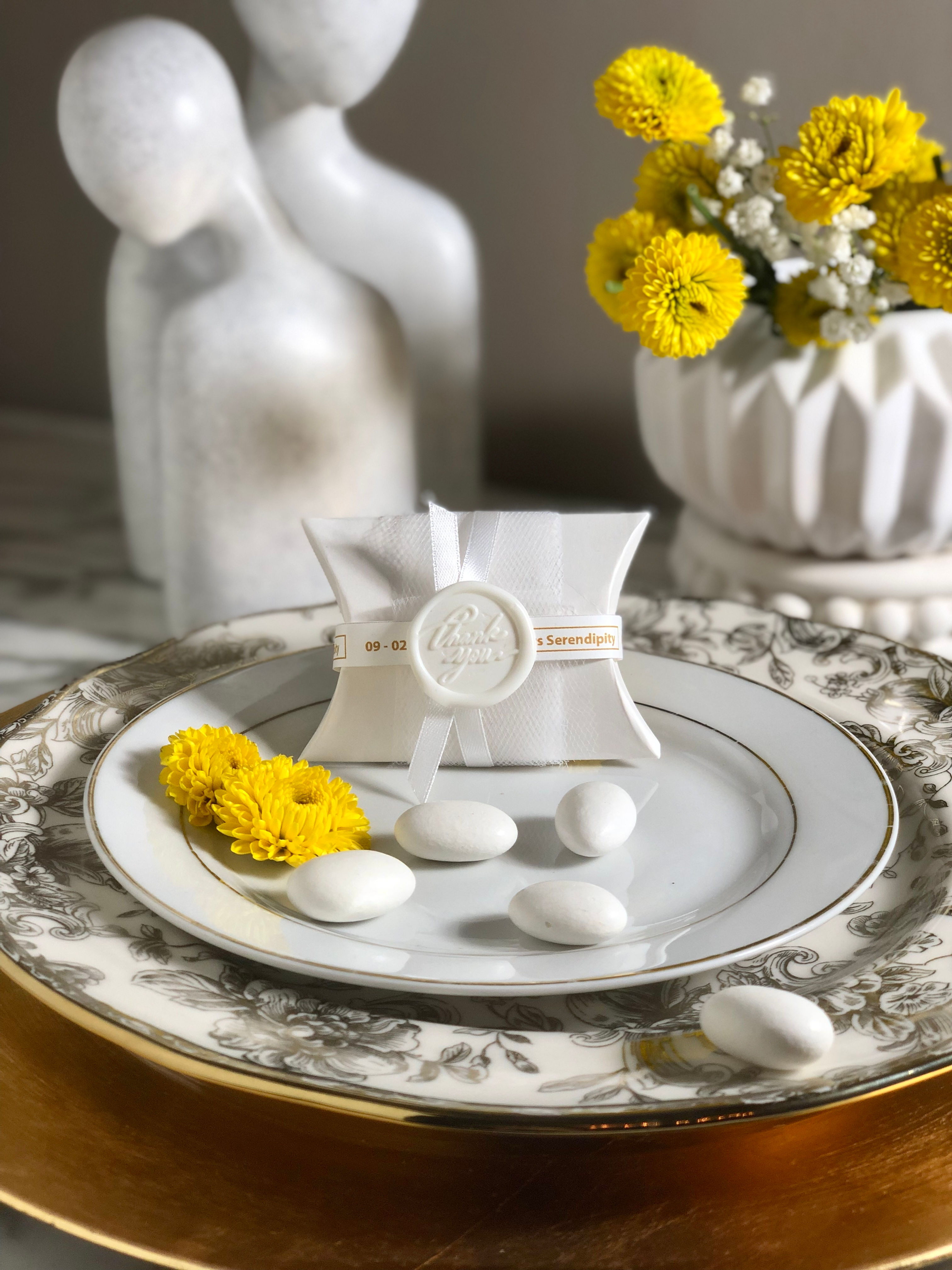 Bulk Party Favor PILLOW BOX Jordan Almonds - Custom Wax Seal, Tag, Koufeta